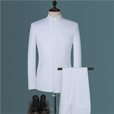 Mens Suits Set (Jacket+Pants+Vest)  Stand Collar Chinese Style Slim Fit Suits