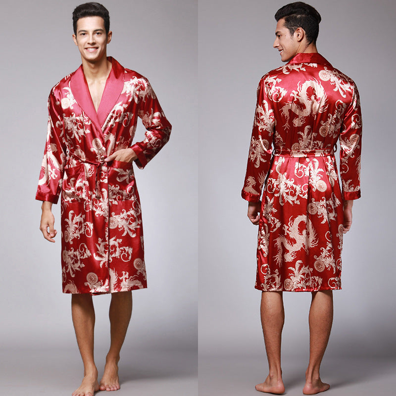 I Royal Silk Ice Silk Men's Pajamas Long Sleeve Robes eprolo 