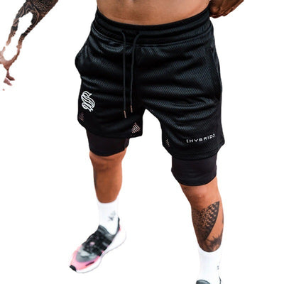 Trendy Sports Double Layer Shorts Training Fake Two Piece  Capris