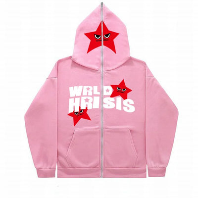 Angry Star Print Full Zip Gender Free Street Hoodie