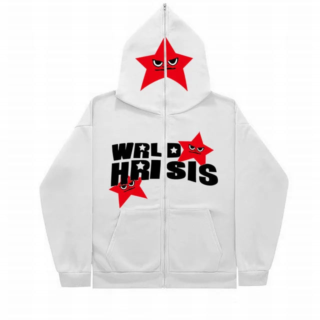 Angry Star Print Full Zip Gender Free Street Hoodie