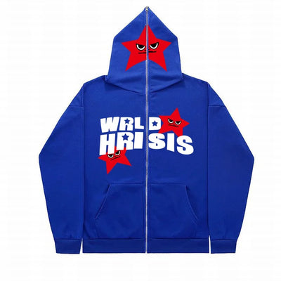 Angry Star Print Full Zip Gender Free Street Hoodie