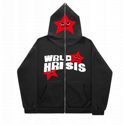 Angry Star Print Full Zip Gender Free Street Hoodie