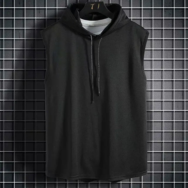 Mens Sleeveless Hoodies  Casual Zipper Hooded Sweatshirt Men