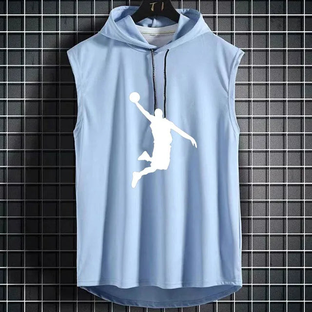 Mens Sleeveless Hoodies  Casual Zipper Hooded Sweatshirt Men