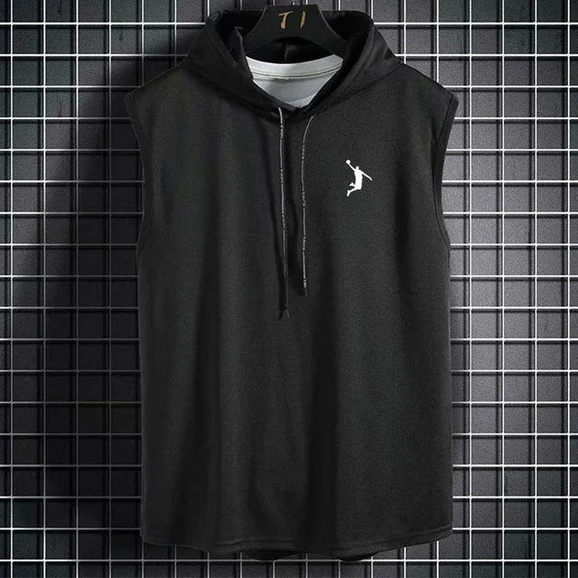 Mens Sleeveless Hoodies  Casual Zipper Hooded Sweatshirt Men