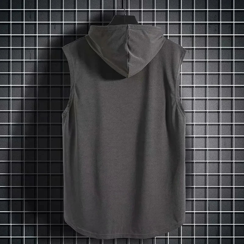 Mens Sleeveless Hoodies  Casual Zipper Hooded Sweatshirt Men