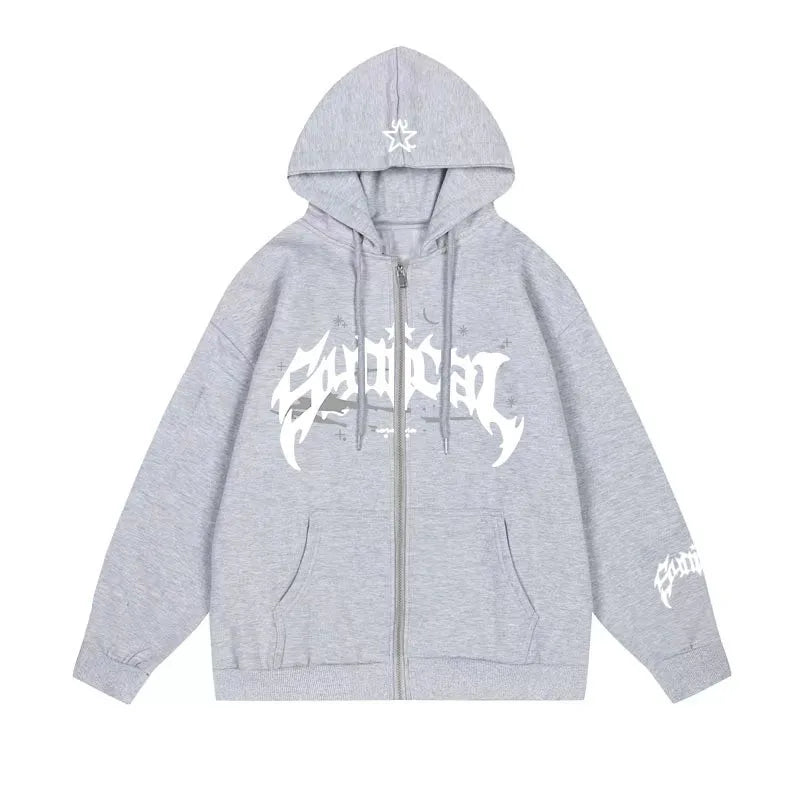 Retro Zipper Sweater  Star Hoodie Trendy Men's Casual Hoodie