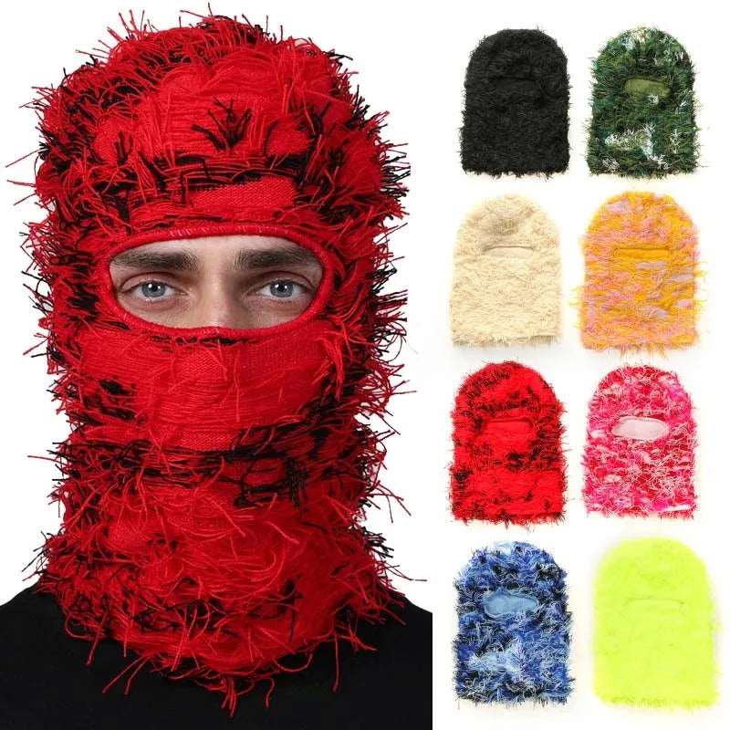 Balaclava Distressed Knitted Caps Full Face Ski Mask  Camouflage Fuzzy Ski Balaclava Beanies Hat