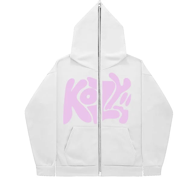 Product KOZY Letter Printed Zipper Hoodie Pattern Casual Jacket