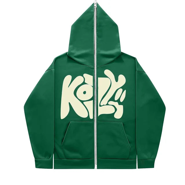 Product KOZY Letter Printed Zipper Hoodie Pattern Casual Jacket