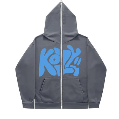 Product KOZY Letter Printed Zipper Hoodie Pattern Casual Jacket