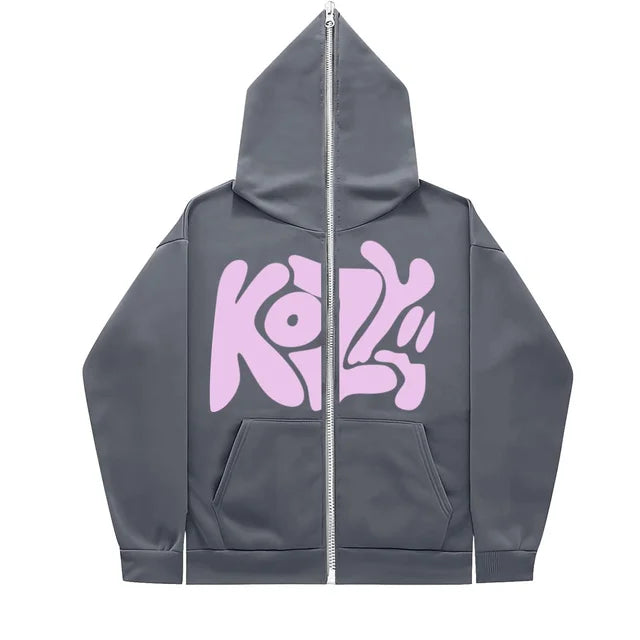 Product KOZY Letter Printed Zipper Hoodie Pattern Casual Jacket