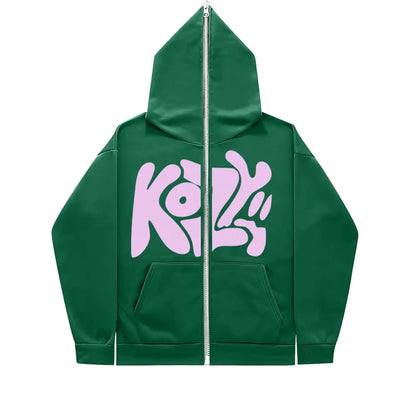 Product KOZY Letter Printed Zipper Hoodie Pattern Casual Jacket