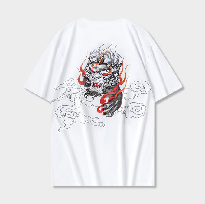 Tiger Embroidery Short Sleeve China Chic Brand Loose Vintage