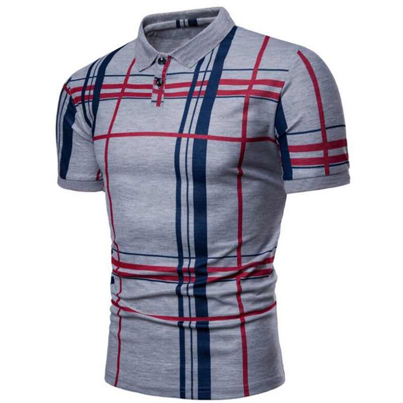 I Royal Men Casual Lattice Short Sleeve Different Frinting Grid Polo Shirt eprolo 