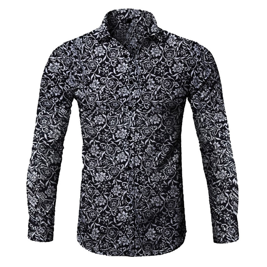 I Royal Men Shirt Long Sleeve Top  Floral Male Blouse Casual Shirts eprolo 