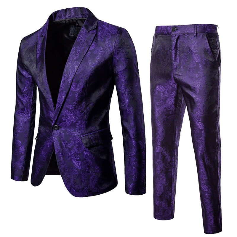 I Royal Wine Red Nightclub Paisley Suit (Jacket+Pants) Men Single eprolo 