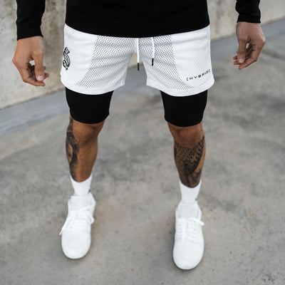 Trendy Sports Double Layer Shorts Training Fake Two Piece  Capris