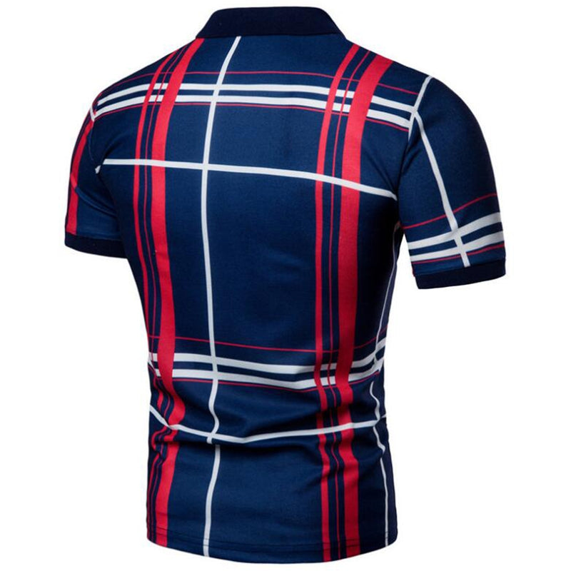 I Royal Men Casual Lattice Short Sleeve Different Frinting Grid Polo Shirt eprolo 