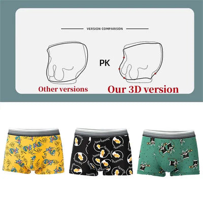 5Pcs/ Men's Boxer Cute Men's Briefs  Cartoon Funny Printed  Boxer Shorts Breathable Underwear