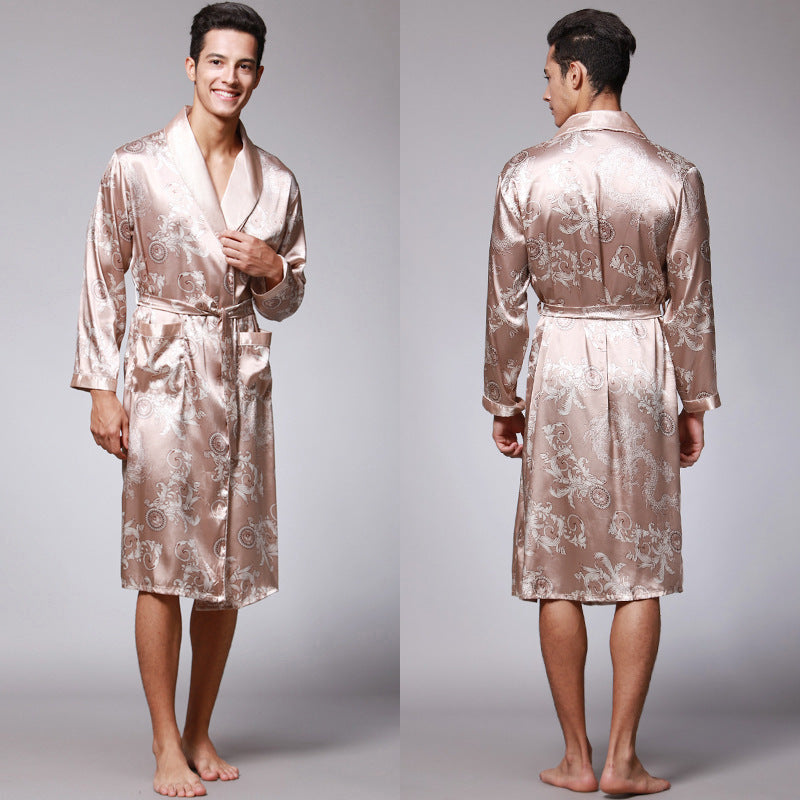 I Royal Silk Ice Silk Men's Pajamas Long Sleeve Robes eprolo 