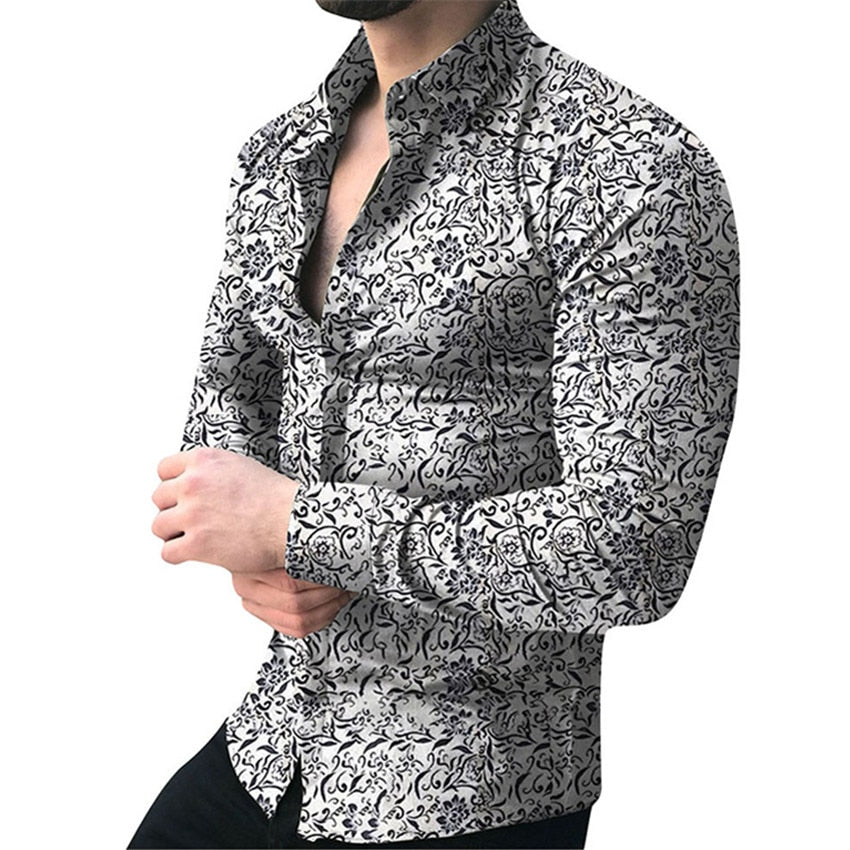 I Royal Men Shirt Long Sleeve Top  Floral Male Blouse Casual Shirts eprolo 