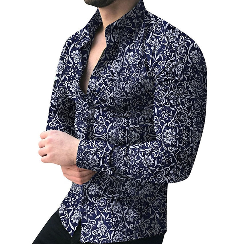 I Royal Men Shirt Long Sleeve Top  Floral Male Blouse Casual Shirts eprolo 