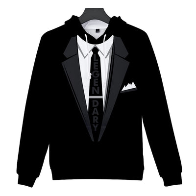 Men Suit Black hoodie Pattern 3D Print Long Sleeve Caps Sweatshirt Pullover