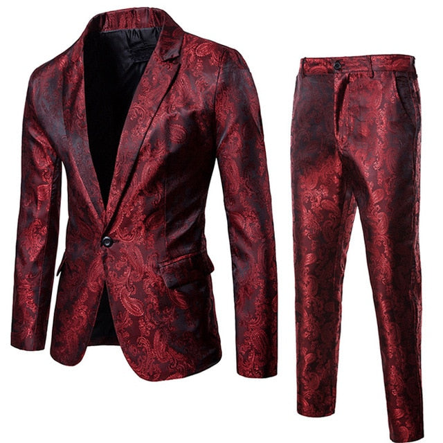 I Royal Wine Red Nightclub Paisley Suit (Jacket+Pants) Men Single eprolo 