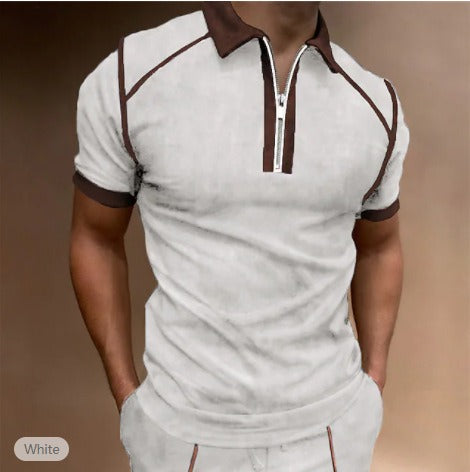 I Royal Men Polo Shirt Short Sleeve Color Matching Zipper eprolo 