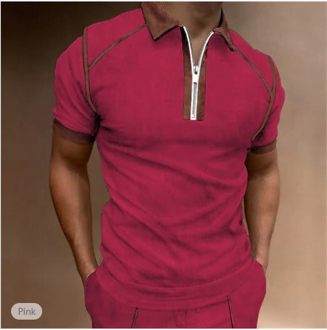 I Royal Men Polo Shirt Short Sleeve Color Matching Zipper eprolo 