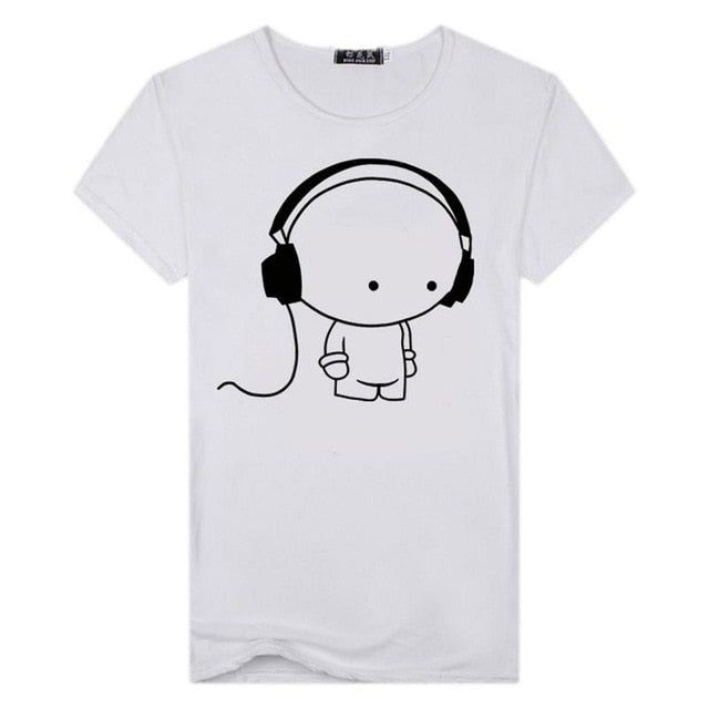 I Royal Men Short Sleeve T-Shirt Headphone Man Cartoon Pattern Print T-Shirt Casual Round Neck Slim Fit eprolo 