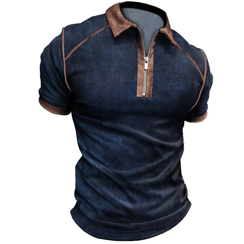 I Royal Men Polo Shirt Short Sleeve Color Matching Zipper eprolo 