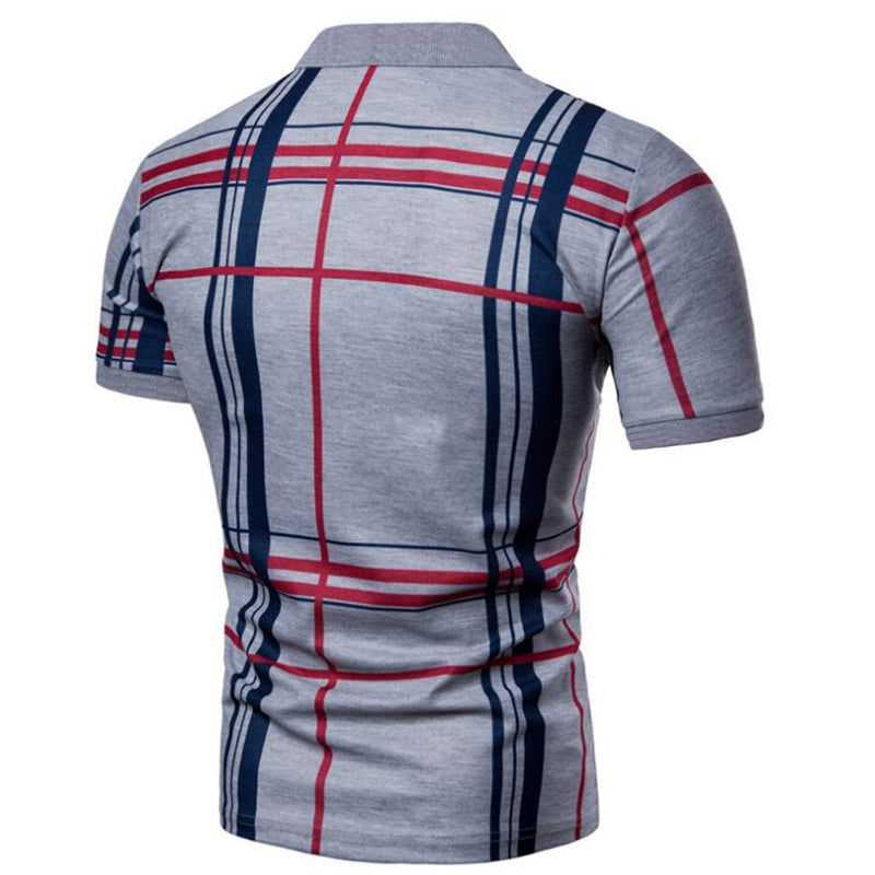 I Royal Men Casual Lattice Short Sleeve Different Frinting Grid Polo Shirt eprolo 