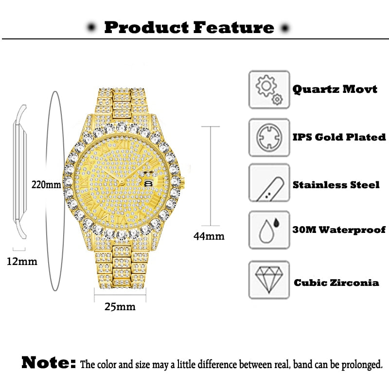 I Royal Modern Diamond Waterproof Top Brand Luxury 18k Gold Man Watch Analog Quartz Watch eprolo 