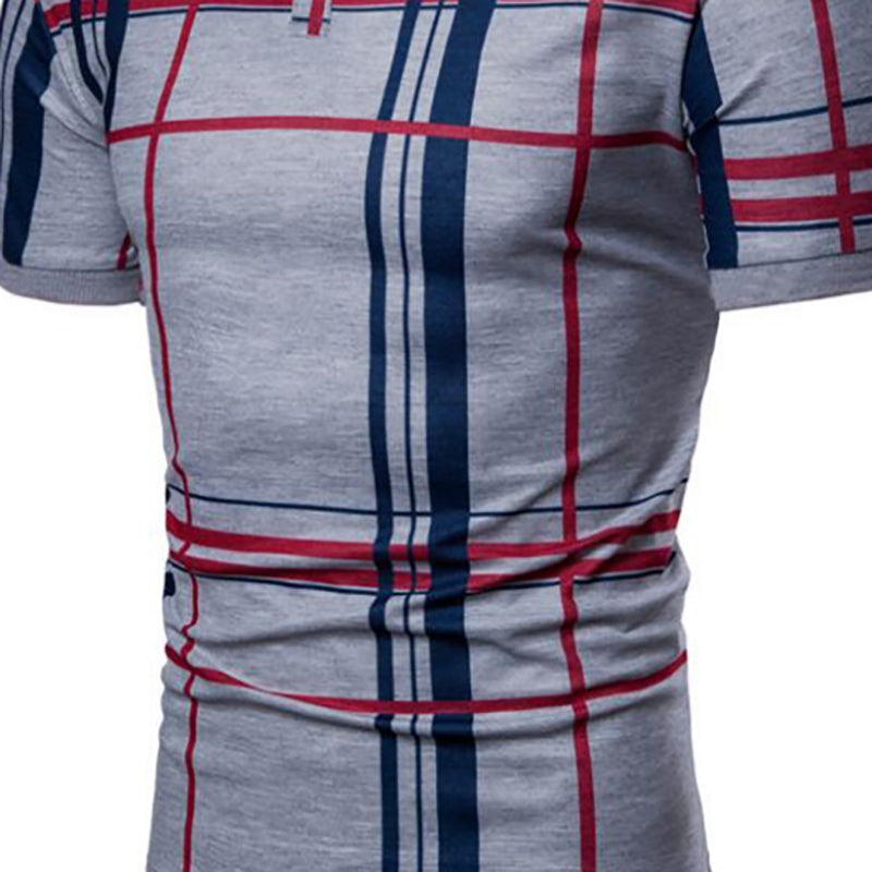 I Royal Men Casual Lattice Short Sleeve Different Frinting Grid Polo Shirt eprolo 