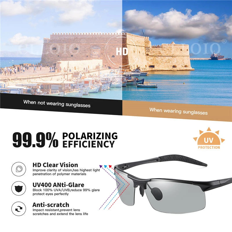 Photochromic Sunglasses Men Polarized Day Night Driving Chameleon Glasses Anti-Glare Change Color Sun Glasses UV