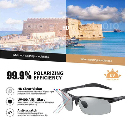 Aluminum Photochromic Sunglasses Men Polarized Day Night Driving Chameleon Glasses Anti-Glare Change Color Sun Glasses UV