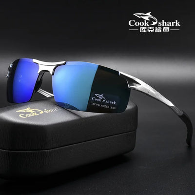 Cook Shark's new aluminum magnesium sunglasses men's sunglasses HD polarized driving drivers color glasses tide