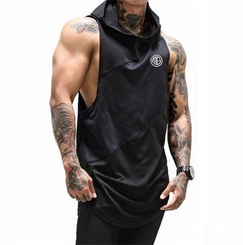 Fitness Men Tank Top with hooded  Tank Tops workout Singlet Sleeveless Shirt