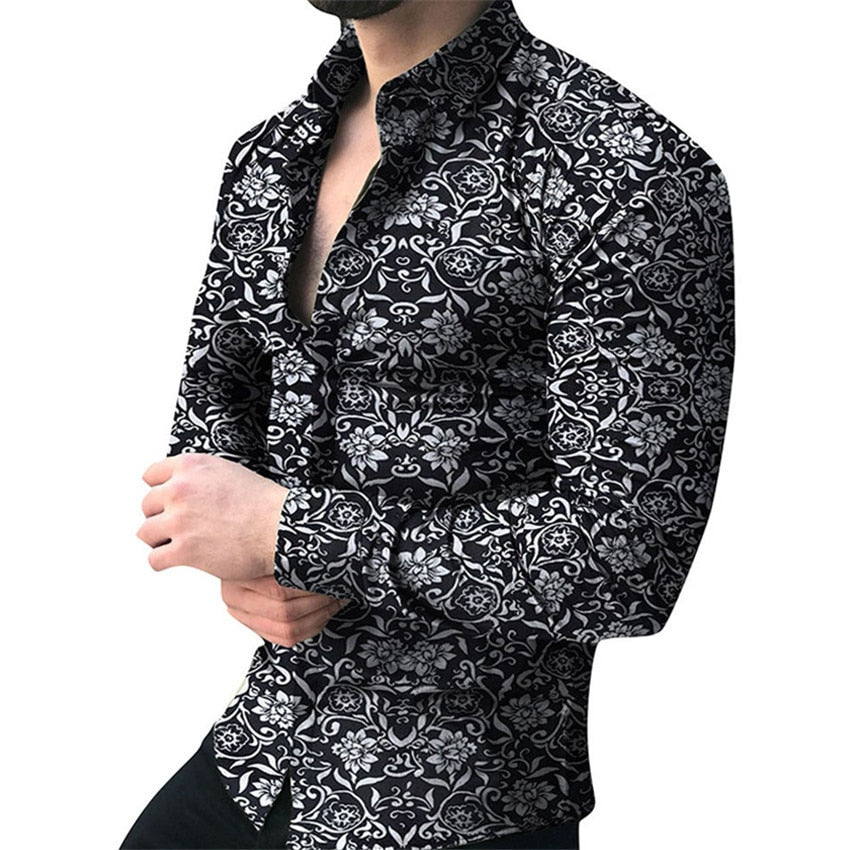 I Royal Men Shirt Long Sleeve Top  Floral Male Blouse Casual Shirts eprolo 