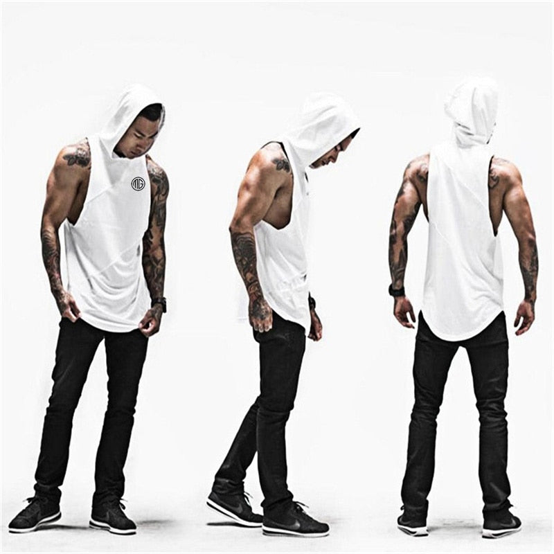 Fitness Men Tank Top with hooded  Tank Tops workout Singlet Sleeveless Shirt