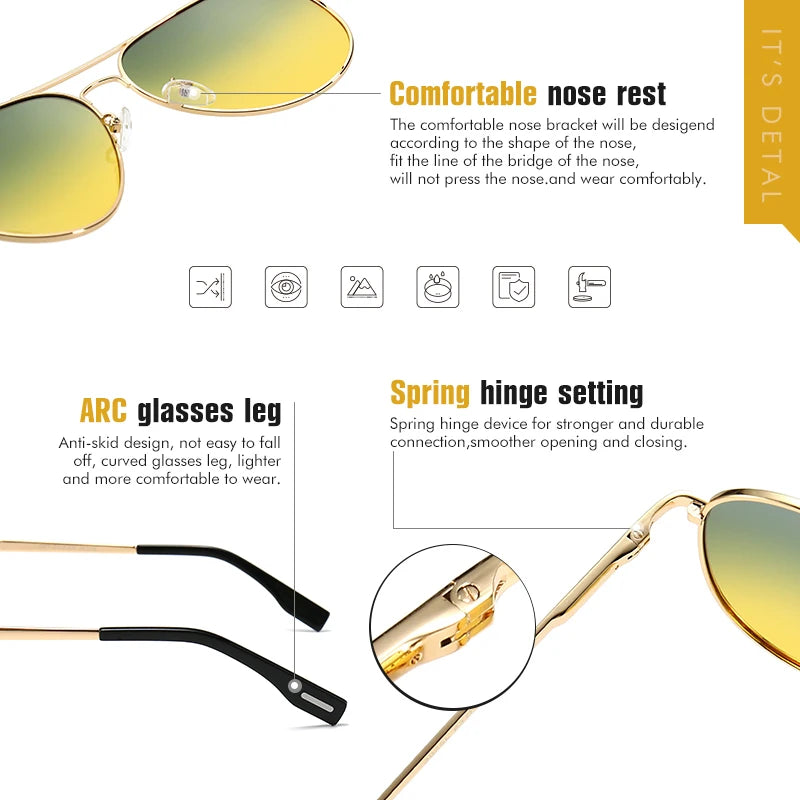 Fashion Pilot Sunglasses For Men Polarized Photochromic Day Night Driving Glasses