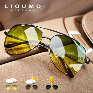 Fashion Pilot Sunglasses For Men Polarized Photochromic Day Night Driving Glasses