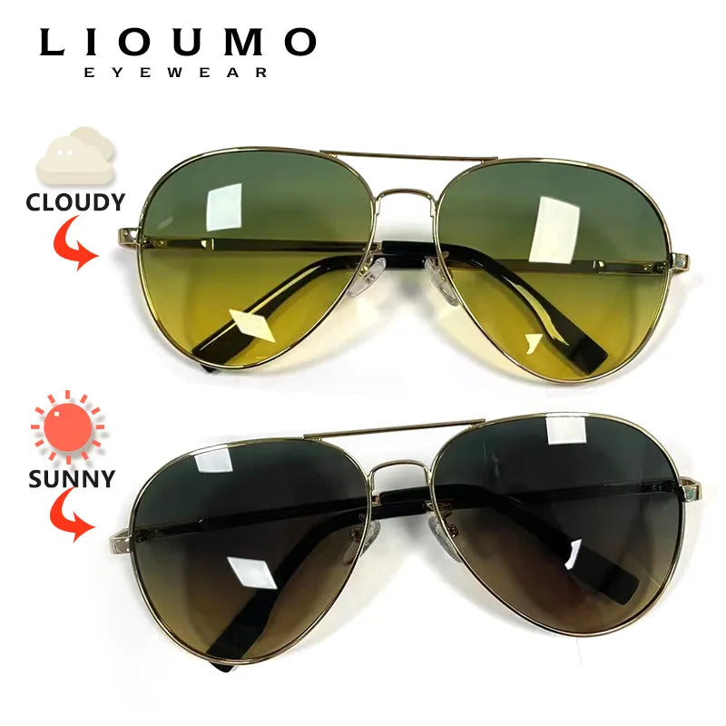 Fashion Pilot Sunglasses For Men Polarized Photochromic Day Night Driving Glasses