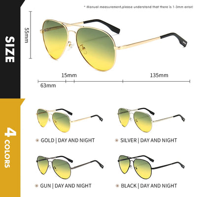 Fashion Pilot Sunglasses For Men Polarized Photochromic Day Night Driving Glasses