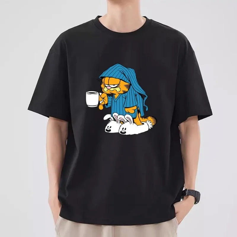 G-Garfield Cartoon T Shirt Short Sleeve Collar Fashion T-shirt Man Cotton