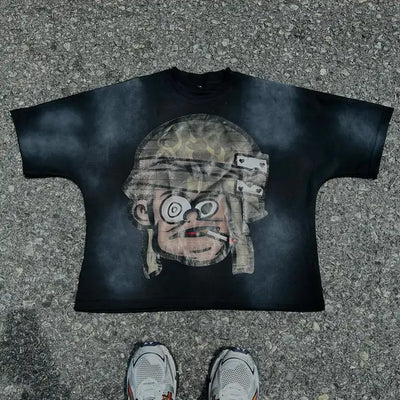 soldiers graphic t shirts anime head print oversized gothic casual streetwear