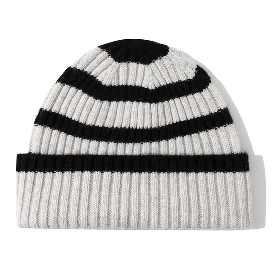 Knitted Pure Wool Bennie Jacquard Striped Winter Hat Knitted